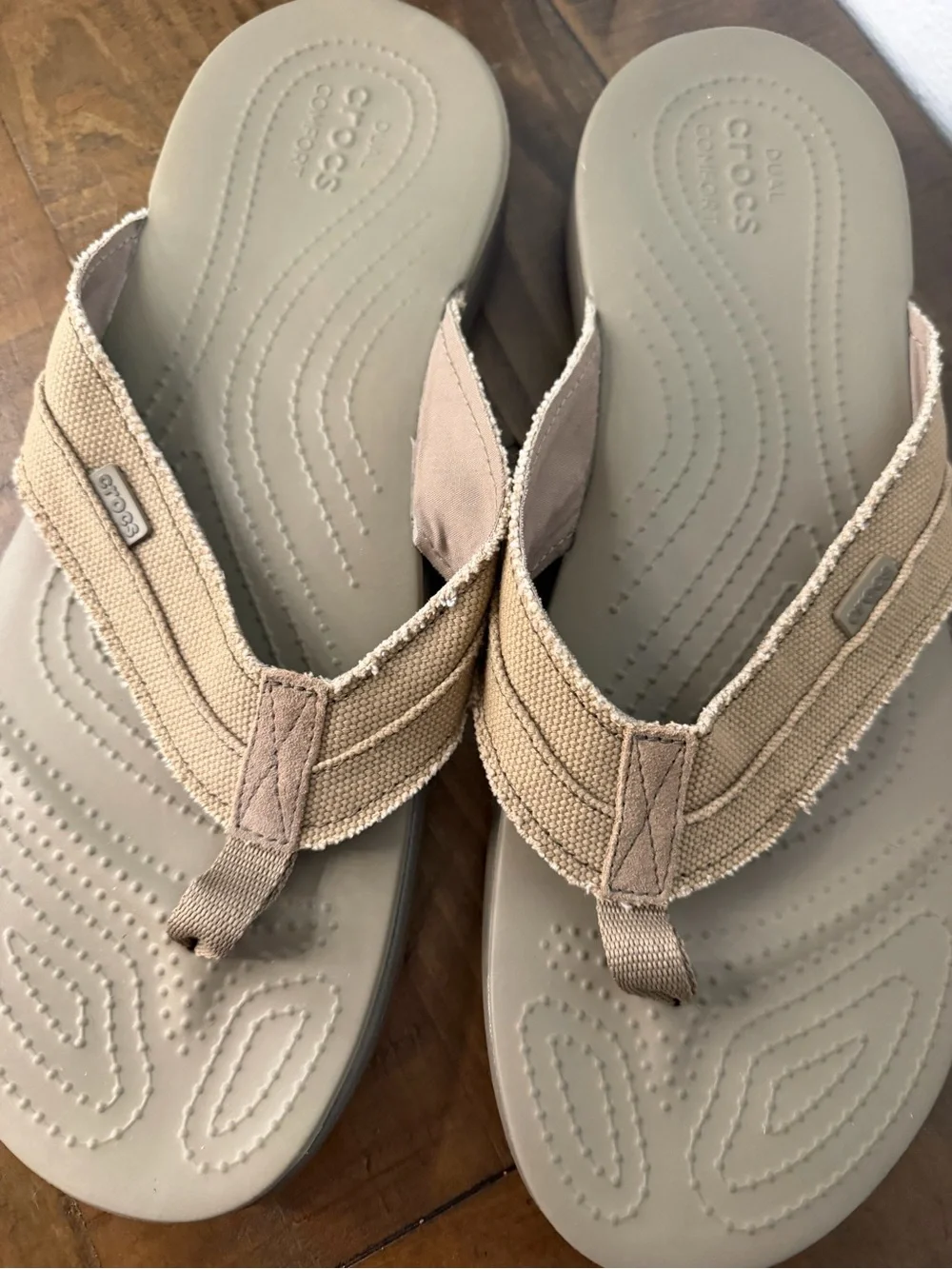 Crocs Santa Cruz Canvas Flip-Flops in khaki mens flip flops new size 14
